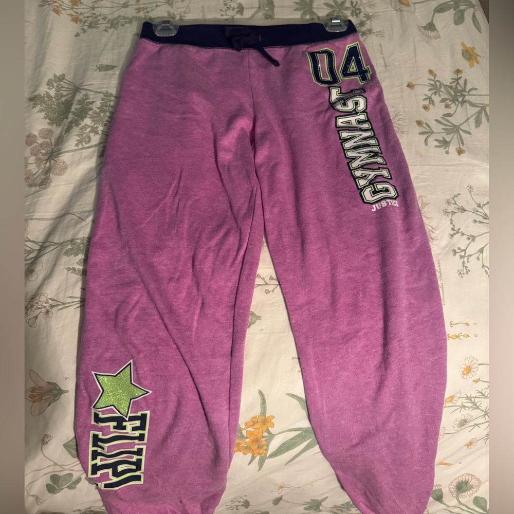 Justice Purple Gymnast Sweatpants with Green Star